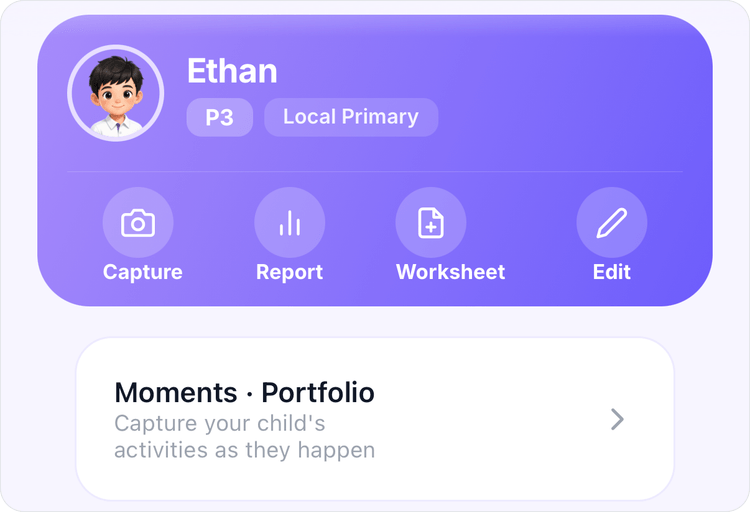 The Moments · Portfolio entry on the child profile